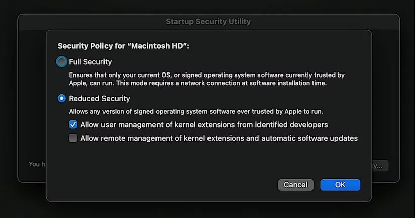 change startup security utiltiles